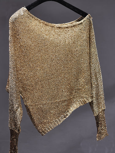 Femme Tekstur Metallic Strik Poncho Stilla
