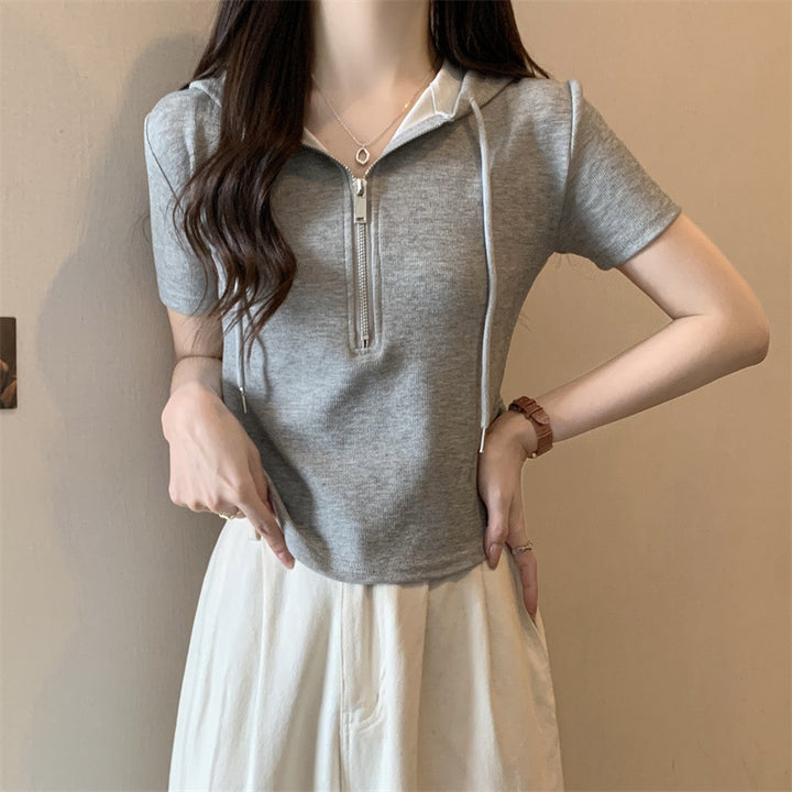Dame Fritid Zip-Up Korteærmet Hoodie Top Stilla