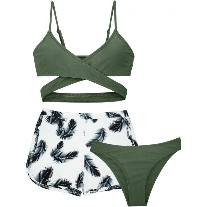 Dame bikini-sæt med kreativt kryds-top og komfortable shorts Stilla
