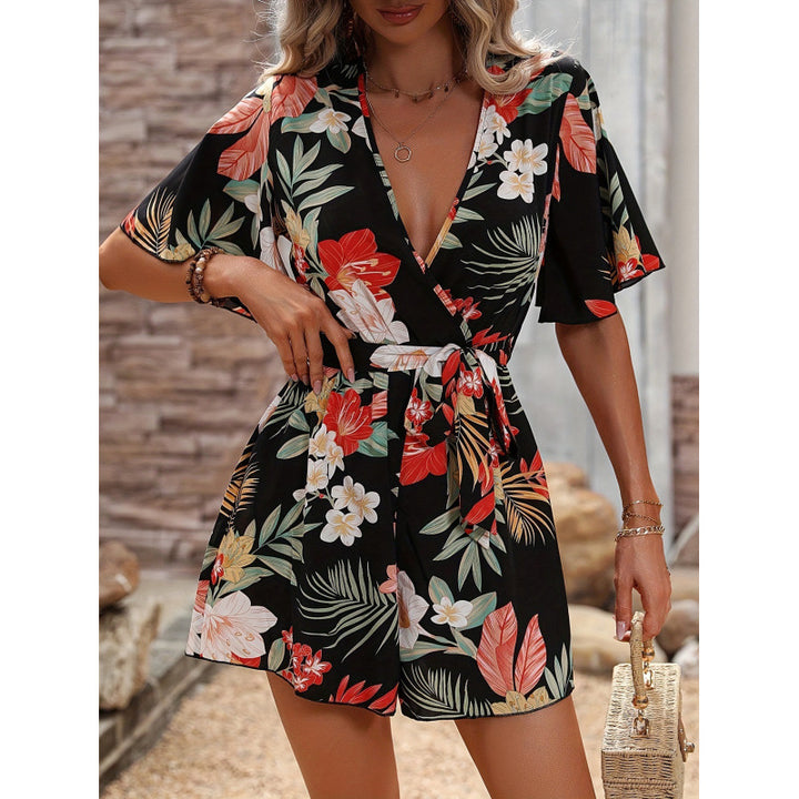 Dame Floral Print Wrap-Romper med bælte Stilla