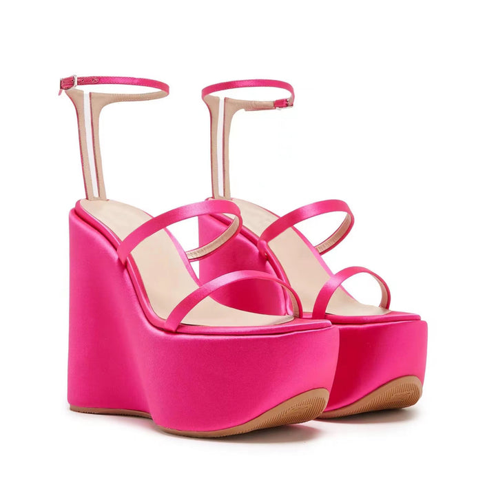 Dame High-Wedge Platform Sandaler med Ankelsløjfe Stilla
