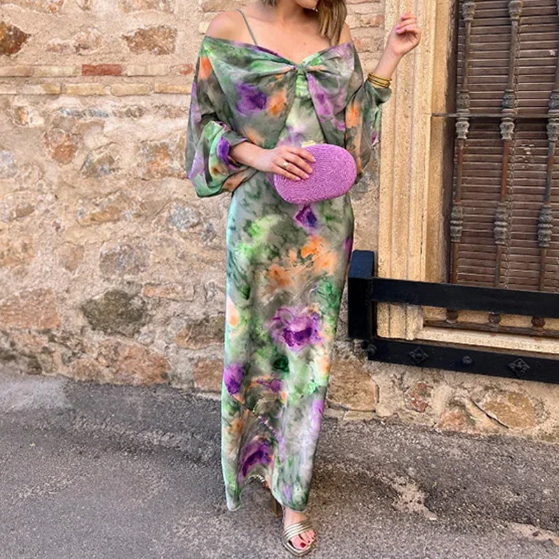 Dame Maxikjole med skulderfri design og elegant blomsterprint Stilla