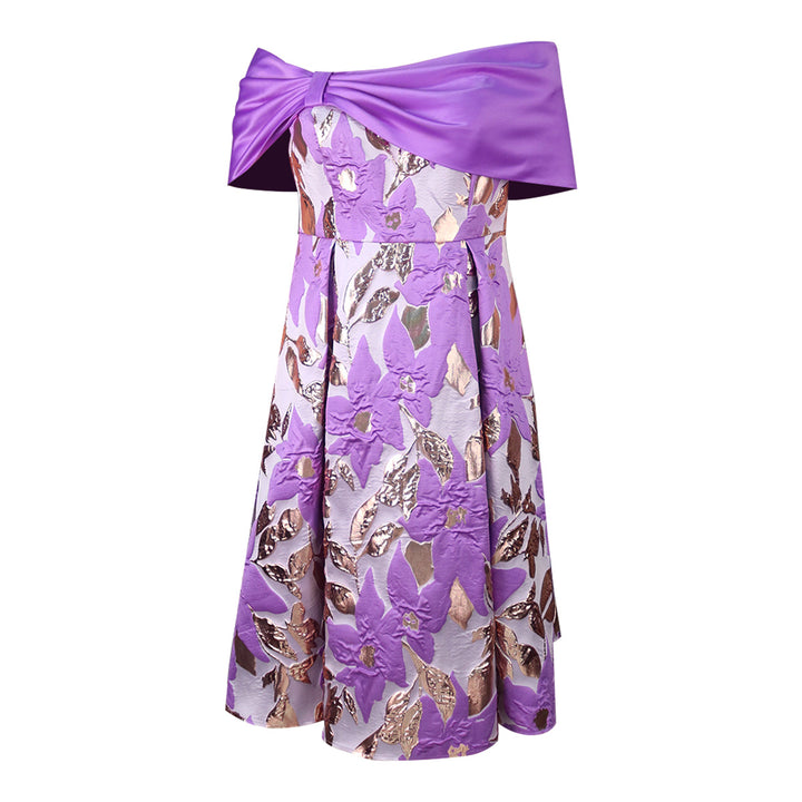 Dame Elegant aftenkjole med skulderfri applikation og blomsterdesign Skovae
