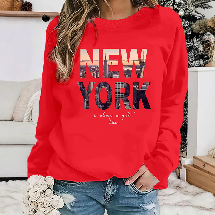 Kvinders sweatshirt med kreativ New York skyline print og hyggelig pasform Stilla