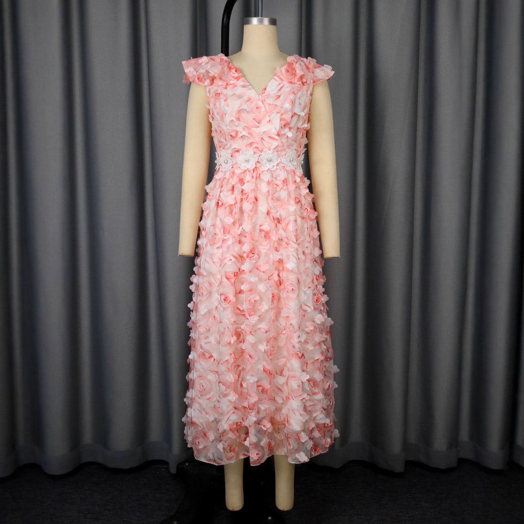 Dame Elegant Maxikjole med blomster Rüschen Skovae