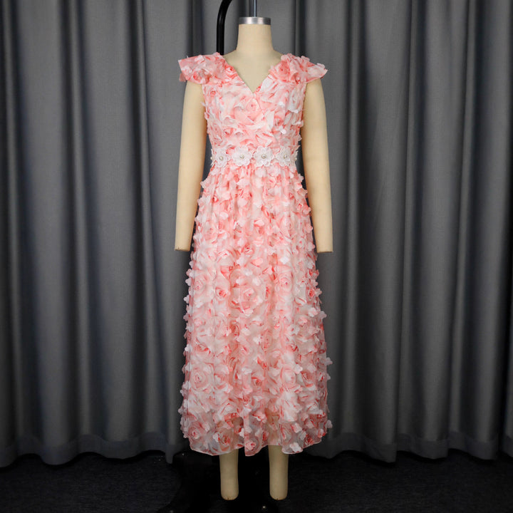 Dame Elegant Maxikjole med blomster Rüschen Skovae
