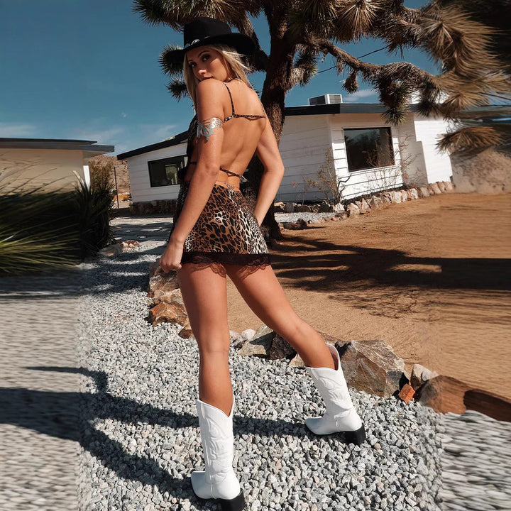 Dame forførende leopard-negligee med spidskant Skovae