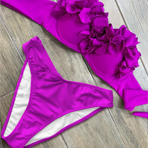 Damebikini med blomsterdesign og skulderfri top Stilla