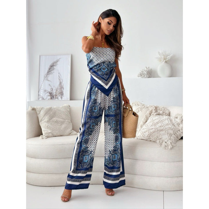 Frau Strapless Palazzo Jumpsuit med kompliceret mønster Stilla