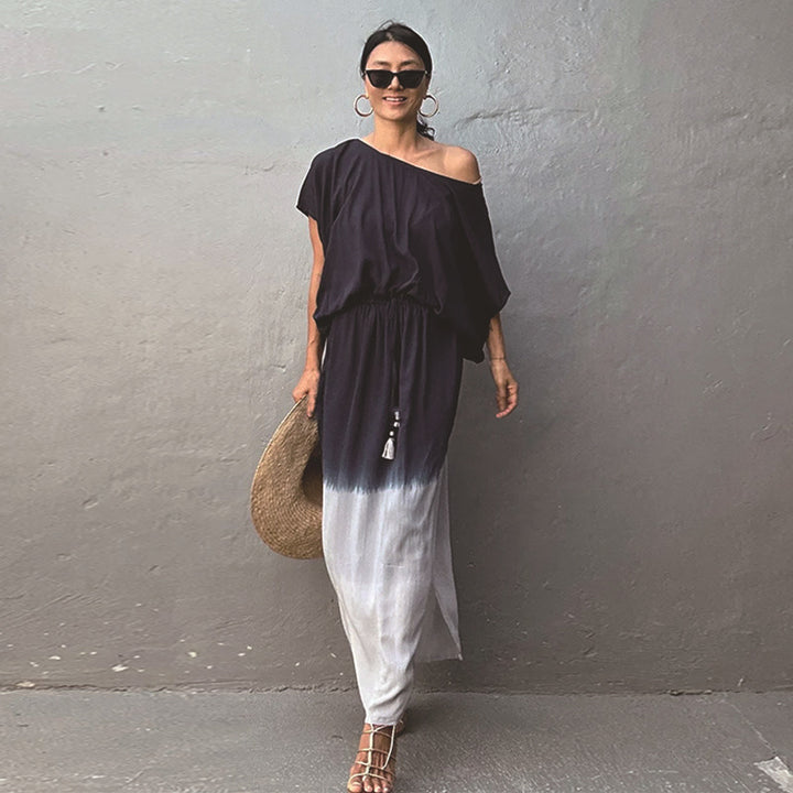 Dame Luftig Kaftan Kjole med asymmetrisk Udsnit og Bindebånd Stilla
