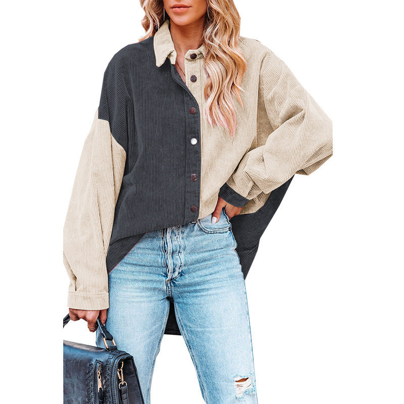 Dame Corduroy Skjortejakke med oversized snit og kontrasterende farver Stilla