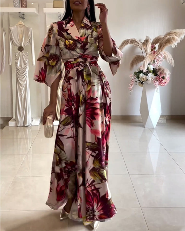 Dame maxikjole med elegant blomsterlook og rummelige ærmer Stilla