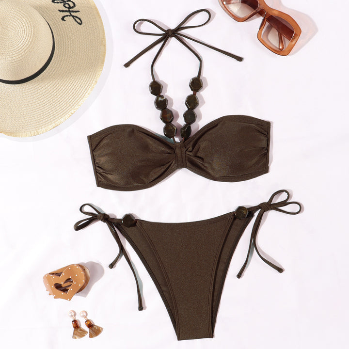 Dame Elegant Bandeau-Bikini med dekorative perler Skovae