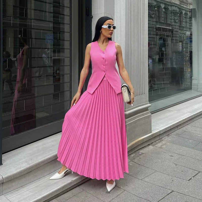 Dame Elegant og plisseret outfit-sæt med figursyet top Stilla