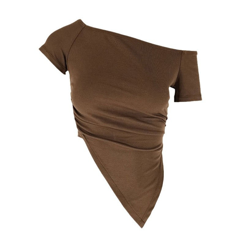 Dame asymmetrisk crop-top med rynkning og ensidig skulderdesign Skovae