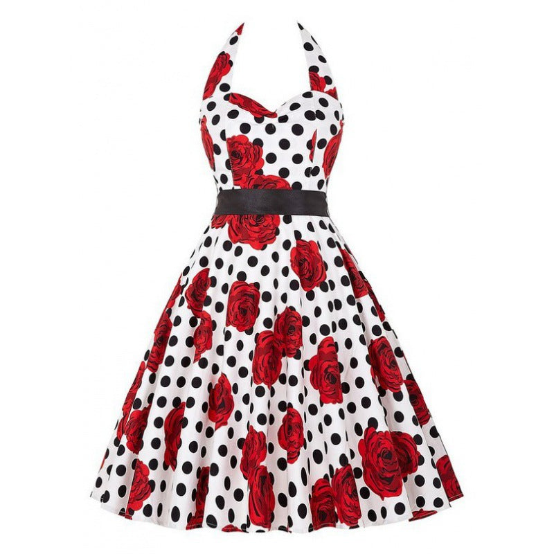 Women's Retro Swing Dress with Floral Pattern and Polka Dots Stilla