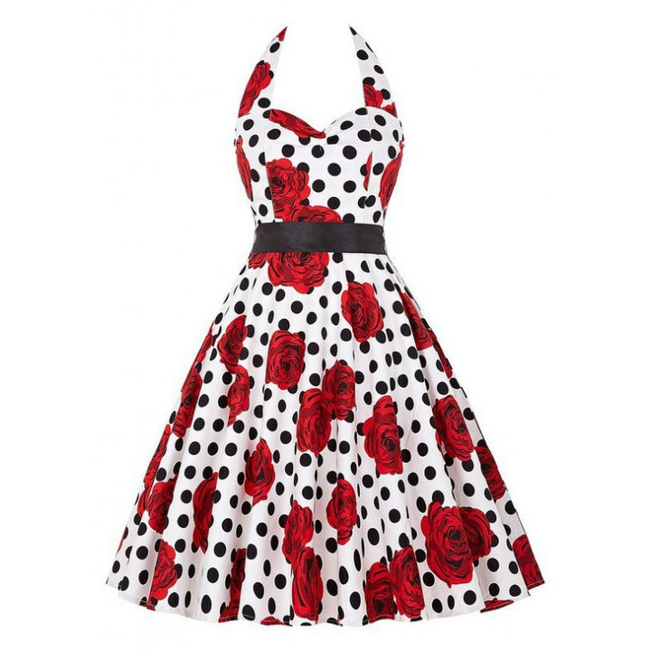 Women's Retro Swing Dress with Floral Pattern and Polka Dots Stilla