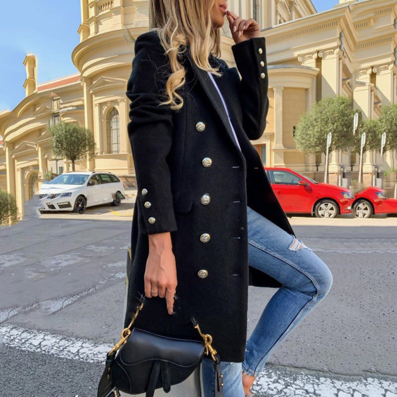 Dame Elegant Uldfrakke med gyldne Knapper Stilla