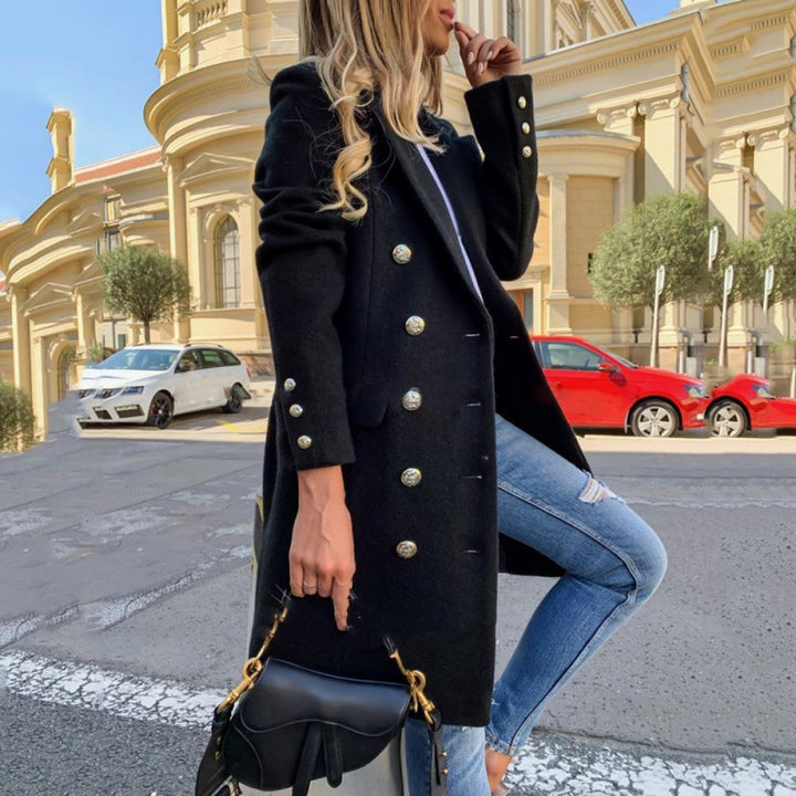 Dame Elegant Uldfrakke med gyldne Knapper Stilla