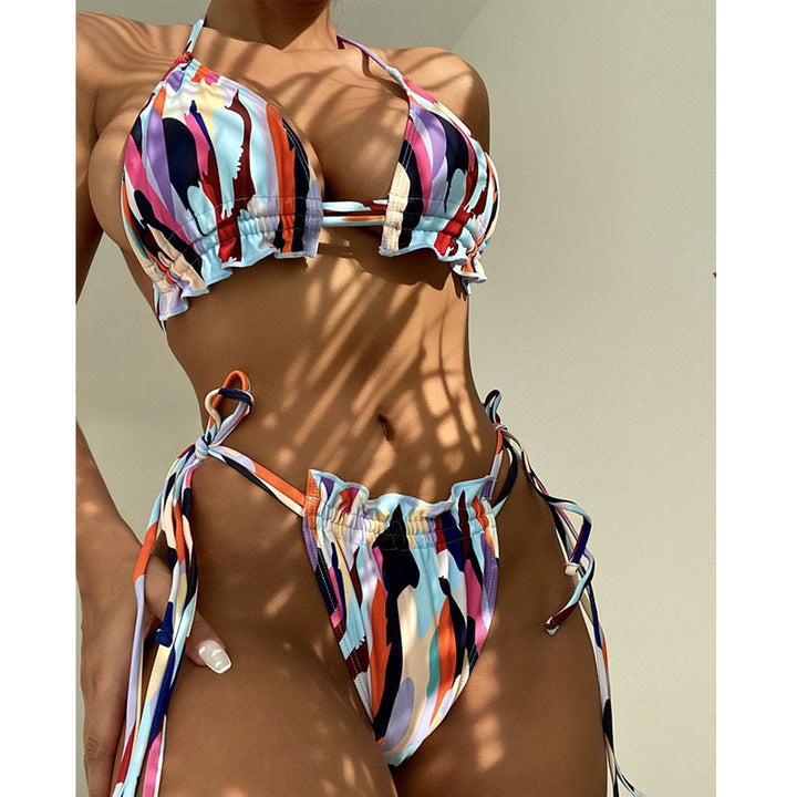 Dame Triangel-Bikini med legende rynkedesign og knytbare stropper Stilla