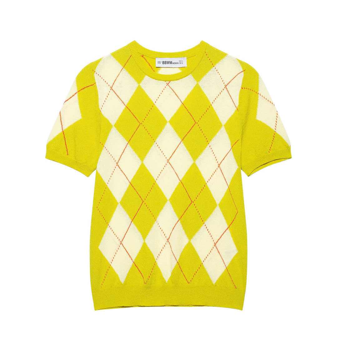 Femme Argyle-mønster Korte Ærmer Pullover Stilla