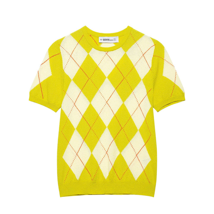 Femme Argyle-mønster Korte Ærmer Pullover Stilla