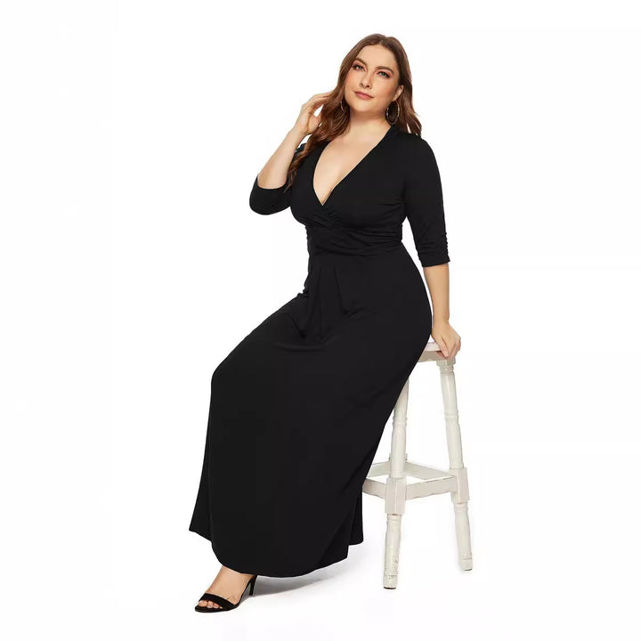Dame Maxikjole med elegant omslagdesign og lang snit Stilla