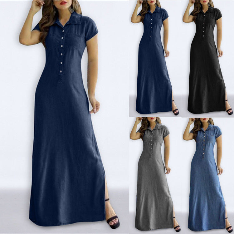 Dame skjortekjole med elegant knapdesign og sideslids Stilla