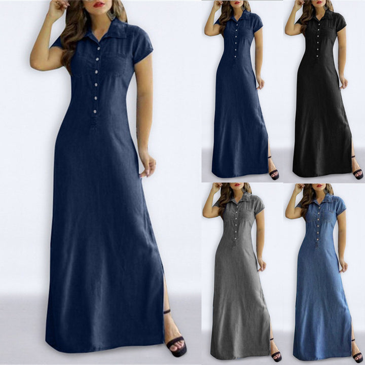 Dame skjortekjole med elegant knapdesign og sideslids Stilla