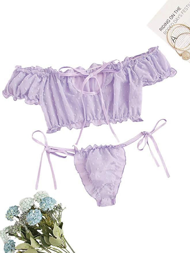 Kvinder Off-Shoulder Ruffle Undertøj Sæt Stilla