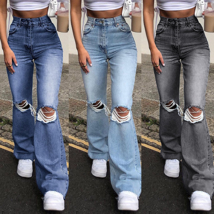 Dame Højtalje Baggy Jeans med Riv-Effekter Stilla