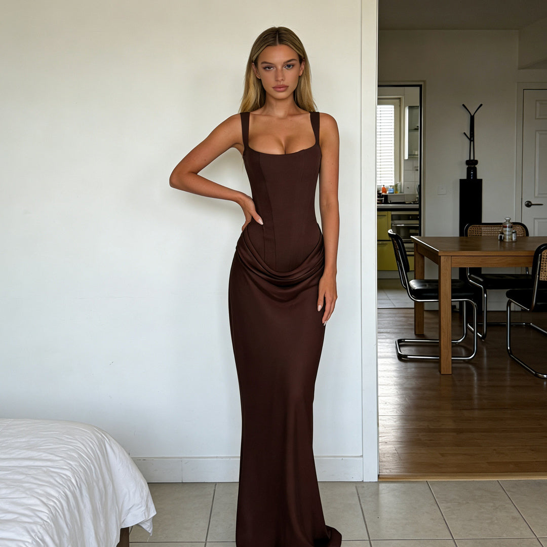 Dame Elegant Wrap Dress med skulderfri stropper og raffineret draperingsdetalje Skovae