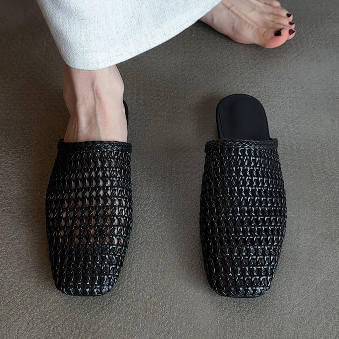 Dame Open-Weave Slide Mules Stilla