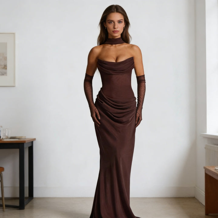 Dame Elegante off-the-shoulder maxi-kjole med forførende flæsedetail Skovae