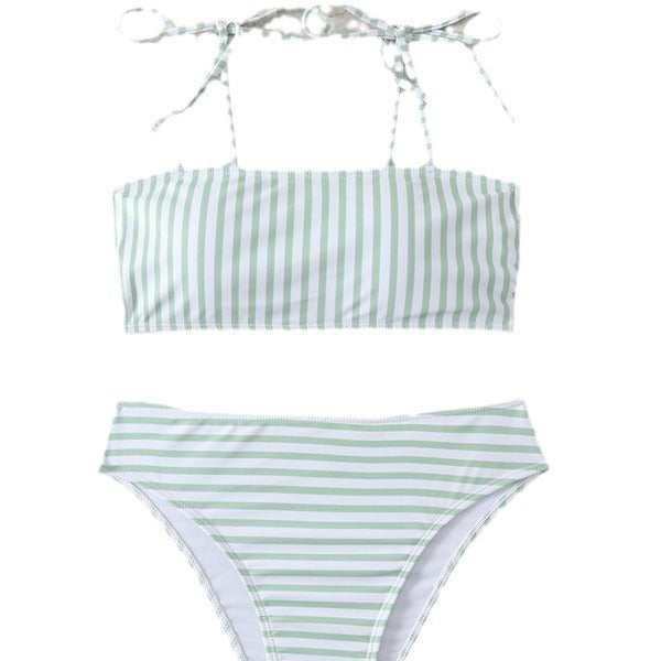 Dame Højskåret Bikini med moderigtige striber og justerbare stropper Skovae