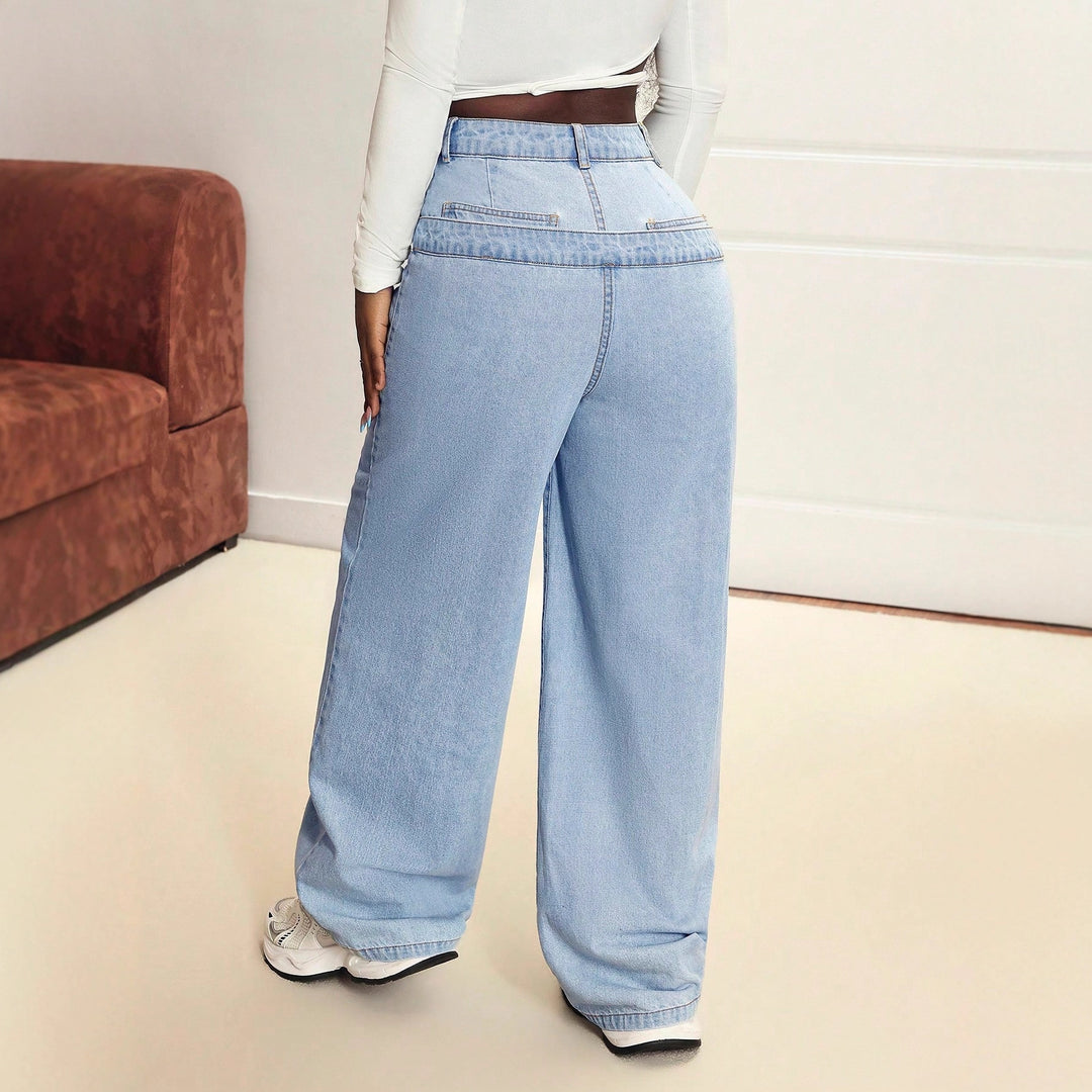 Kvinders brede jeans med innovativ skæring og asymmetrisk design Stilla