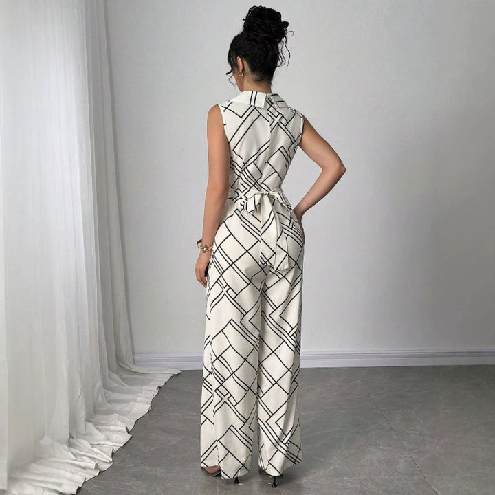 Damer Elegant jumpsuit med geometrisk mønster og figursyet pasform Skovae