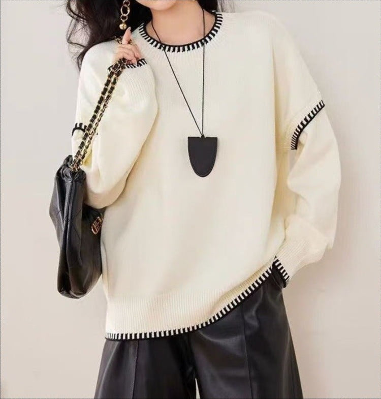 Kvinders hyggelige sweater med tekstureret kant og moderne accenter Stilla