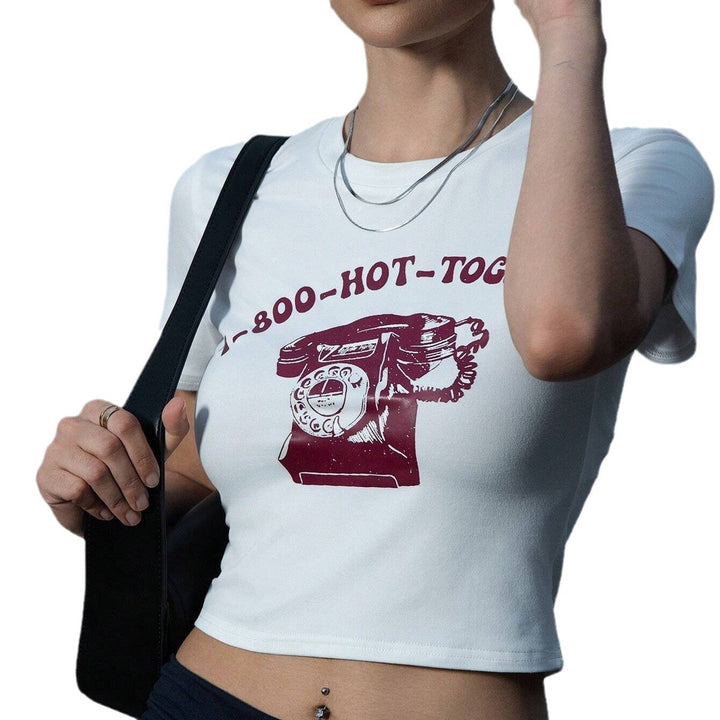 Dame Crop-T-shirt med kreativ telefon-design Skovae