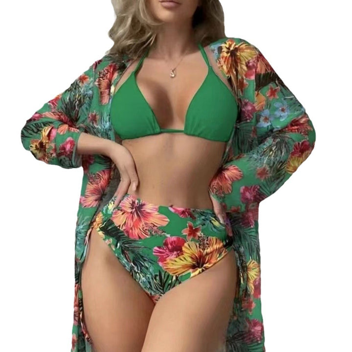 Dame bikini-sæt med tropisk blomstermønster og gennemsigtig kimono Stilla
