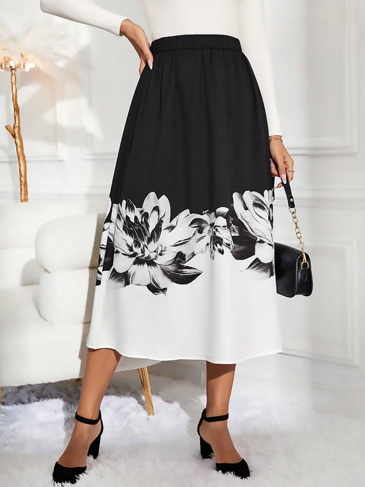 Dame Plissé-nederdel med floral design og elastisk talje Stilla