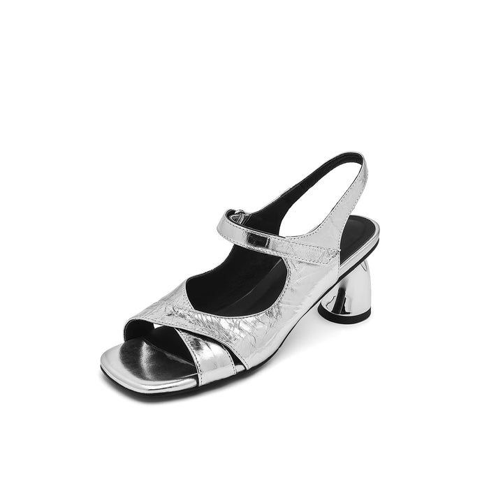 Femme Metalliske Slingback Hæle Sandaler med Blokhæl Design Stilla