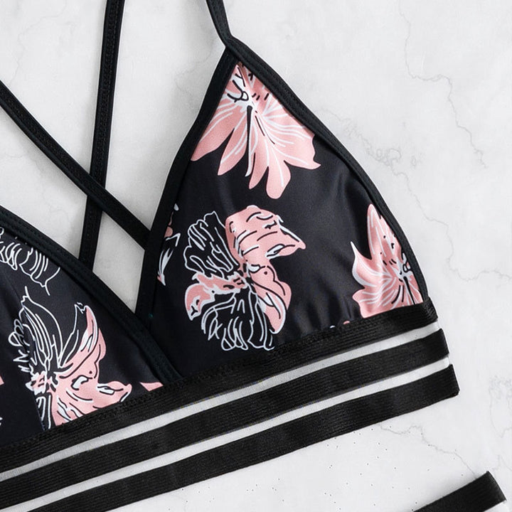 Dame bikini-sæt med blomstrede top og højtaljeret buks Stilla