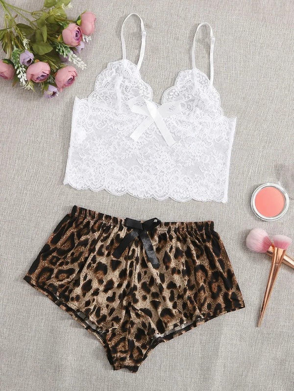Dame Spids Bralette og Dyretryk Shorts Sæt Stilla