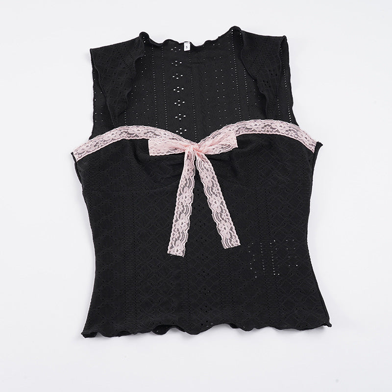 Dame spids camisole med dekorativt bindebånd Skovae