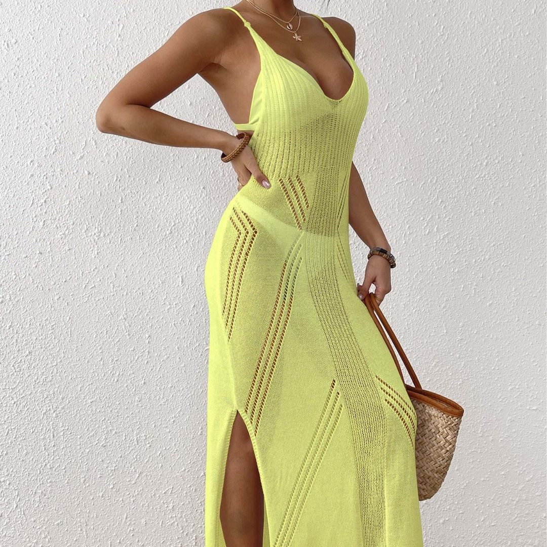 Dame Transparent Strik Strand Maxi Kjole Stilla