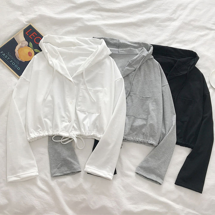 Damer Polstret Button-Up Hoodie med Snøre Stilla