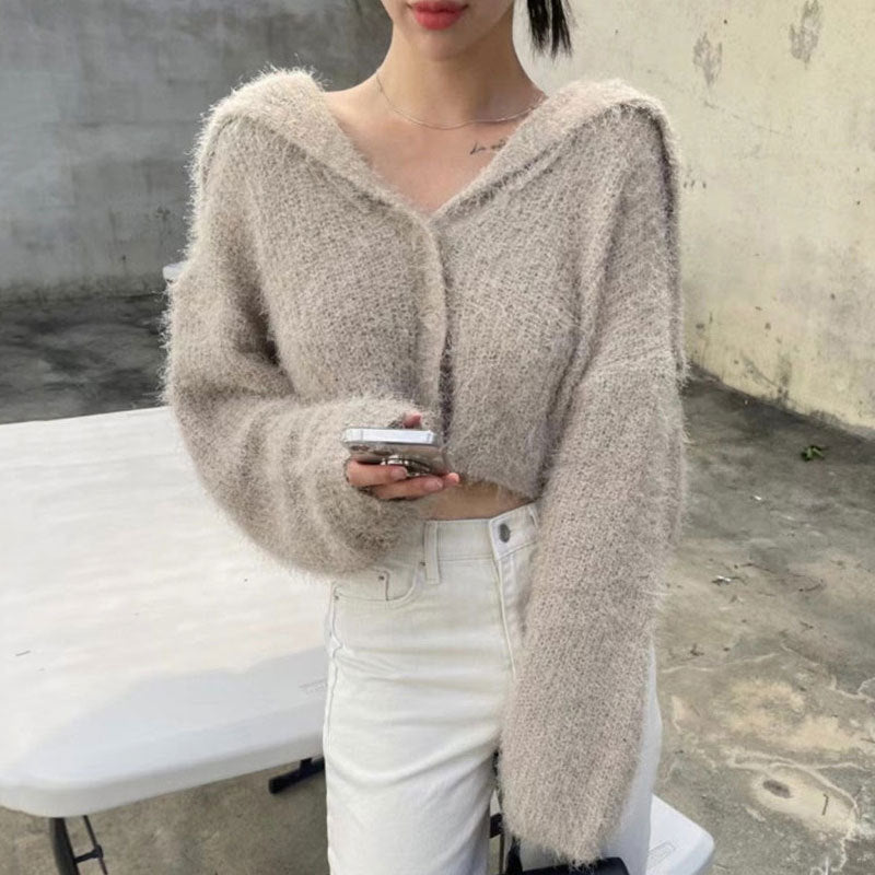 Kvindernes cropped cardigan med hætte Stilla