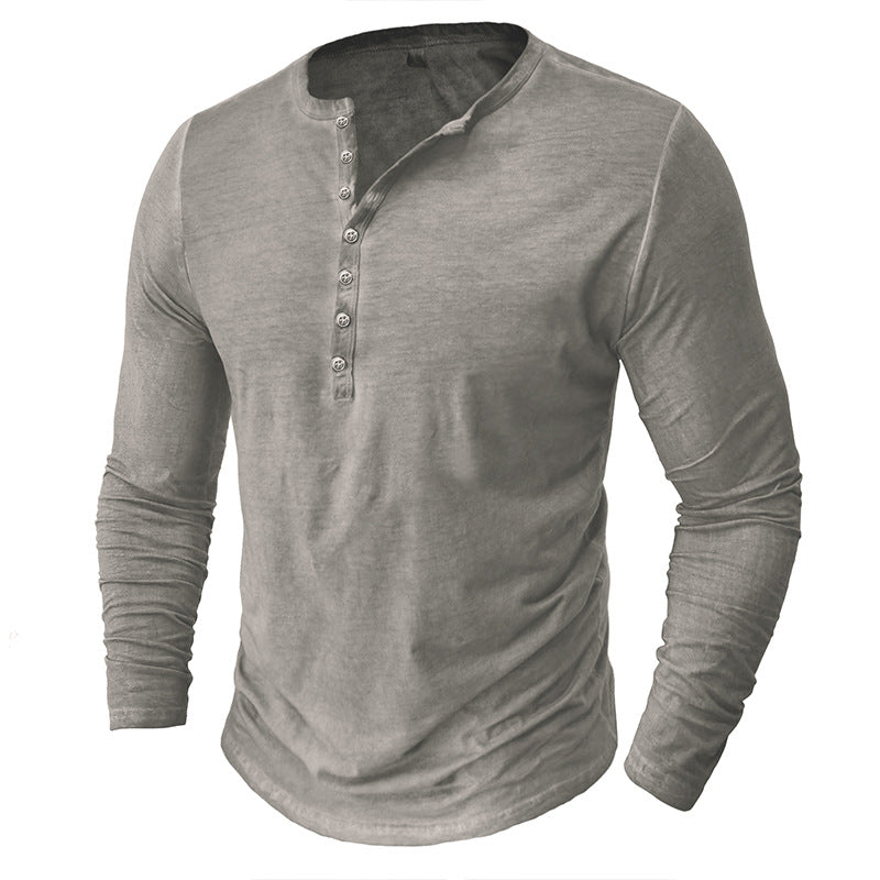 Herrer Langærmet Henley T-shirt med moderne krave og bæredygtigt stof Stilla