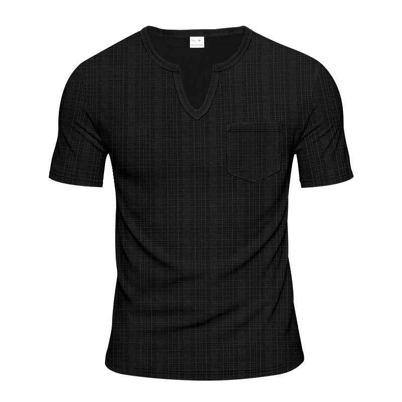 Herre kortærmet Henley-shirt med moderne V-udskæring og praktisk brystlomme Stilla